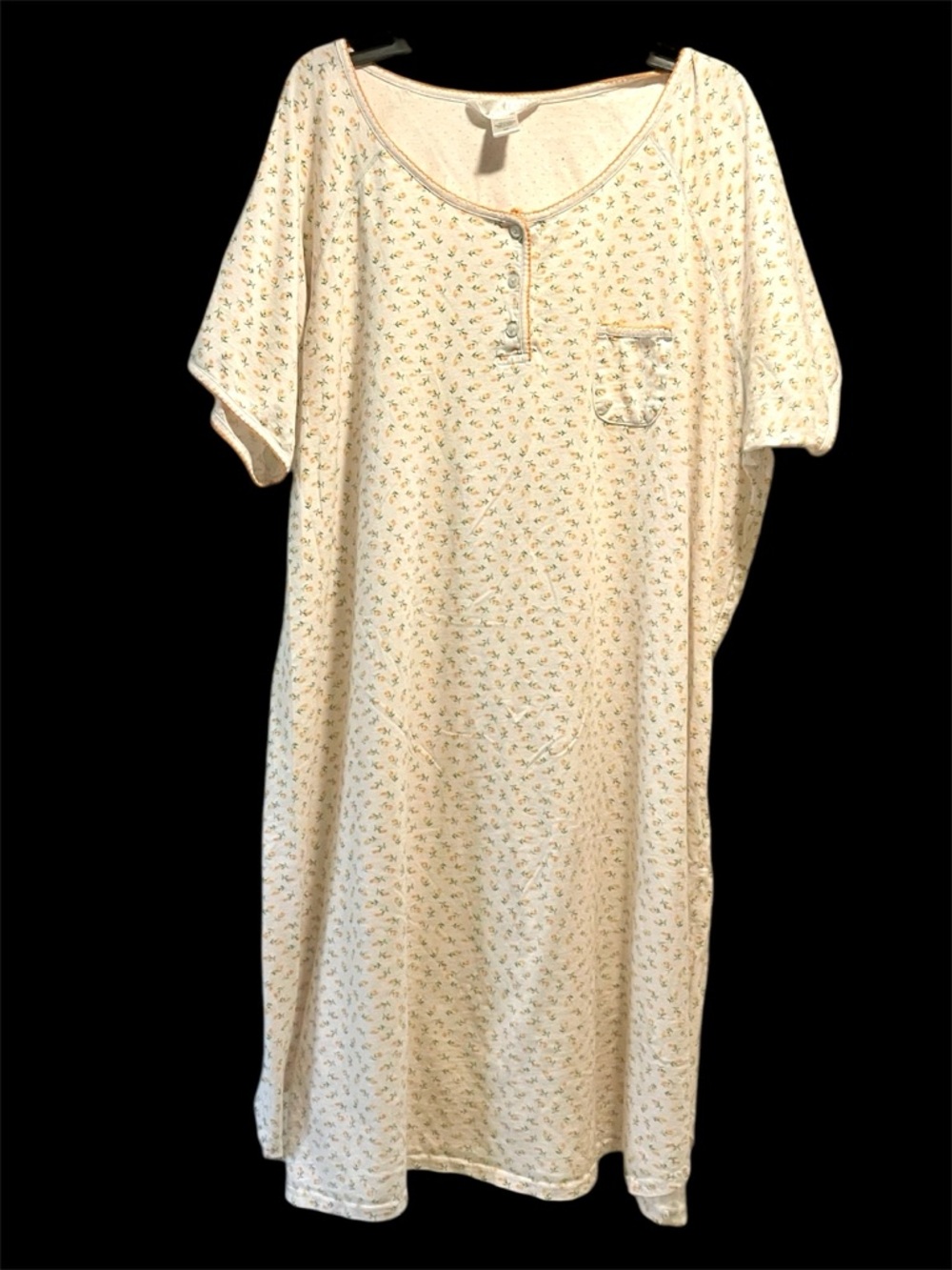 Vintage Cream Floral Short-Sleeve Nightgown Cottagecore Spring Feminine L